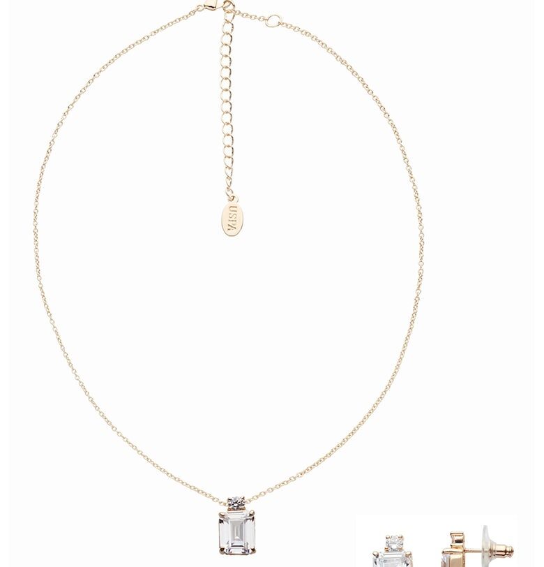 Колие с висулка и обеци с кристали - Златист US Polo Assn