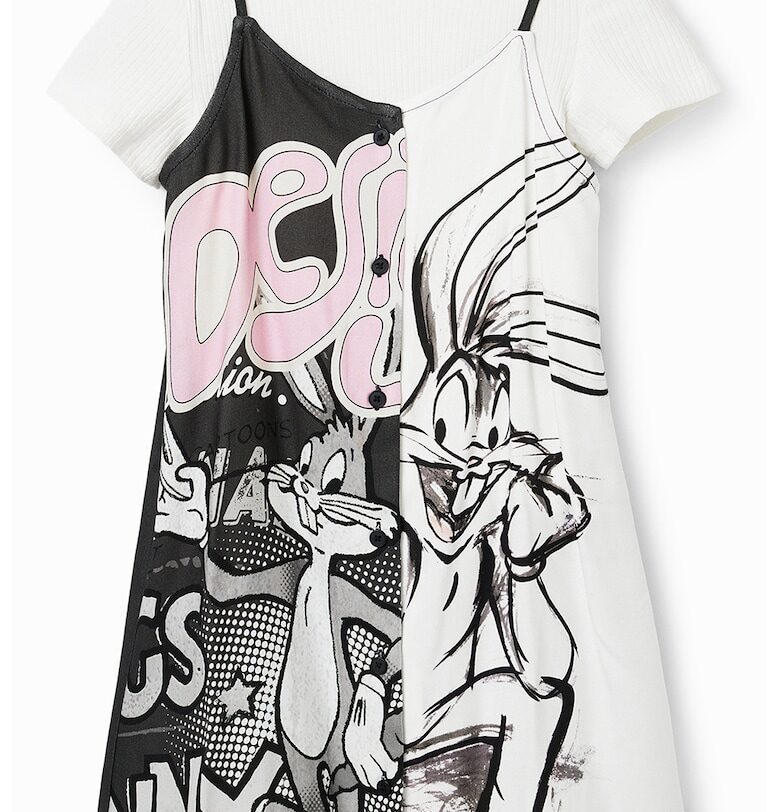 Комби рокля с шарки - Бял/Черен DESIGUAL