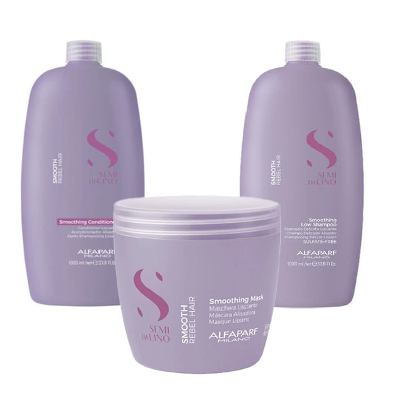 Комплект  Semi Di Lino - Изглаждащ - Шампоан 1000 мл - Балсам 1000 мл - Маска 500 мл Alfaparf Milano