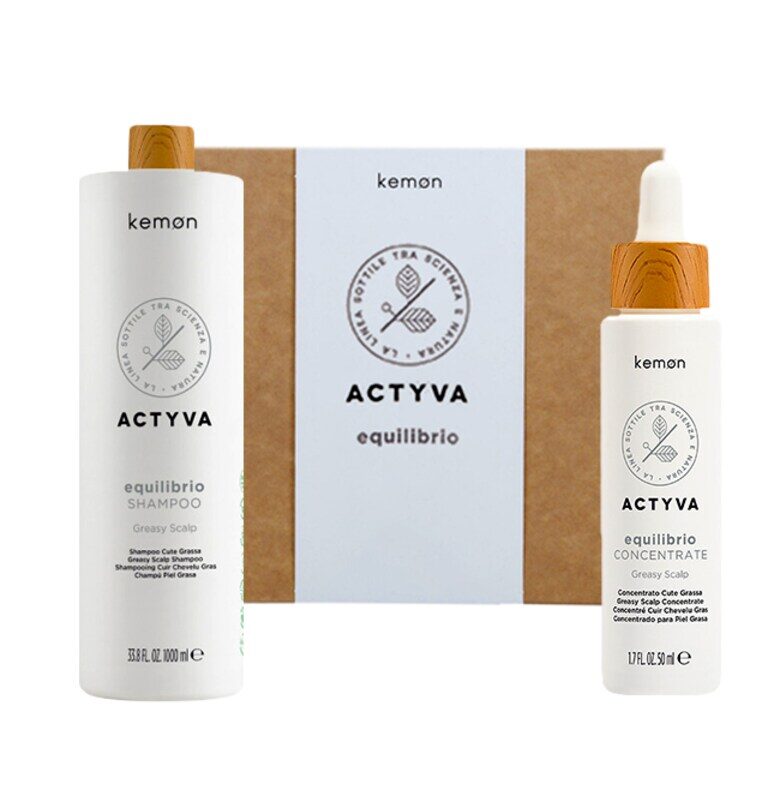 Комплект за балансиране на скалпа  Actyva Equilibrio - Шампоан 1000 ml - Treatment 50 ml Kemon