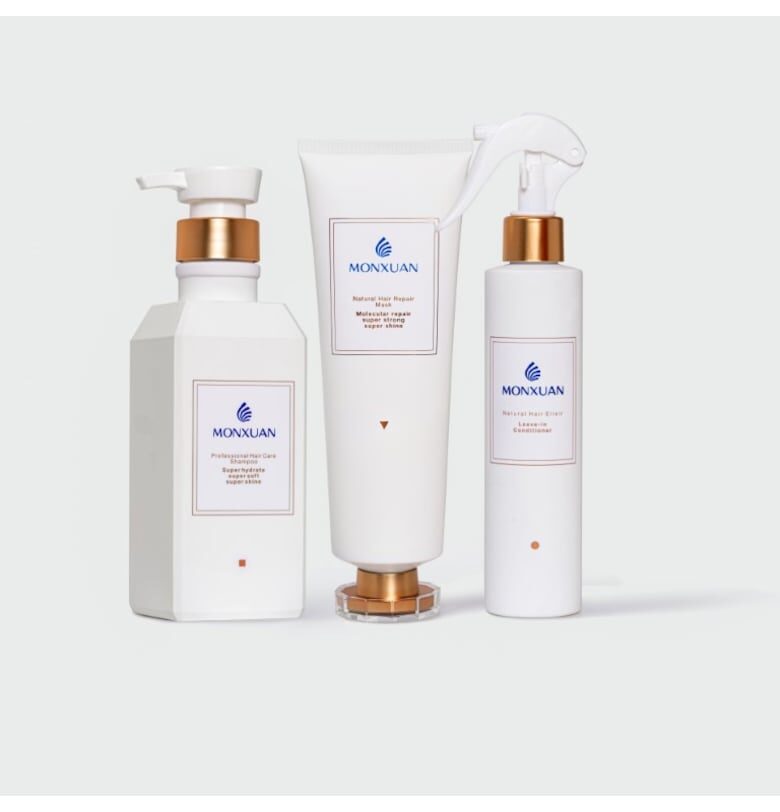 Комплект за грижа за косата : 1 Шампоан 380 мл - 1 Маска 260 мл - Лак за увредена коса без отмиване 200 мл MONXUAN