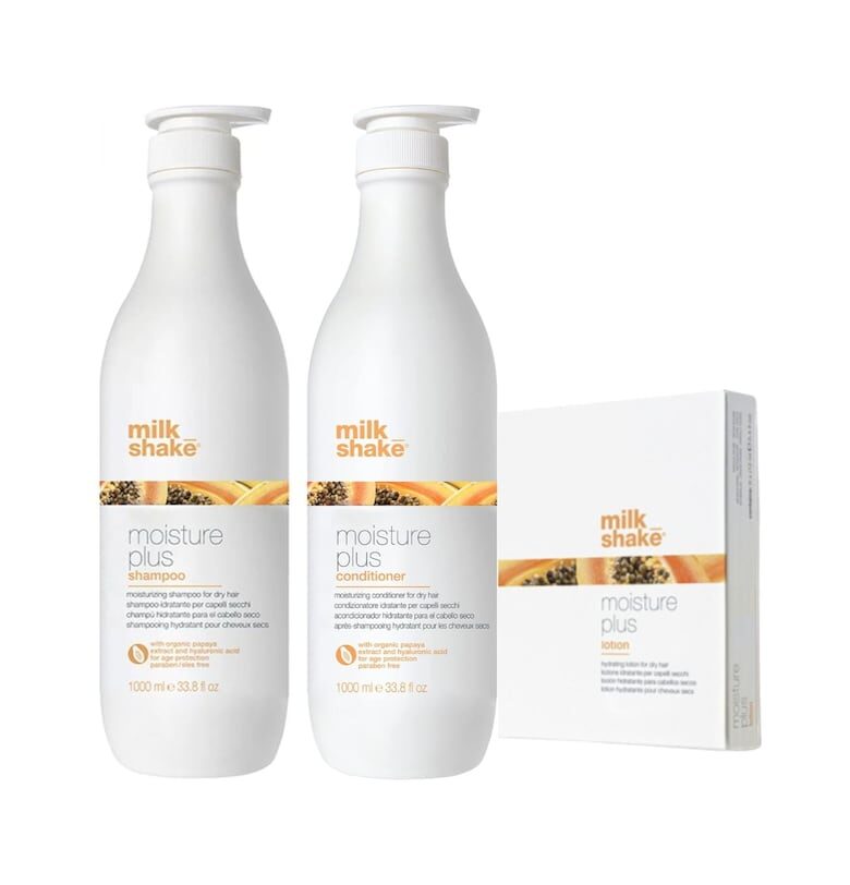 Комплект за интензивна хидратация  Moisture Plus Шампоан 1000 мл - Балсам 1000 мл - Лосион 6x12 мл MILK SHAKE