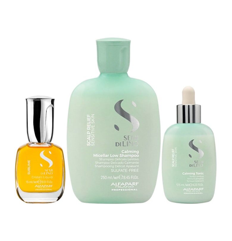 Комплект за чувствителен скалп  успокояващ шампоан 250 мл - успокояващ тоник 125 мл и течно масло Cristalli 15 мл Alfaparf Milano