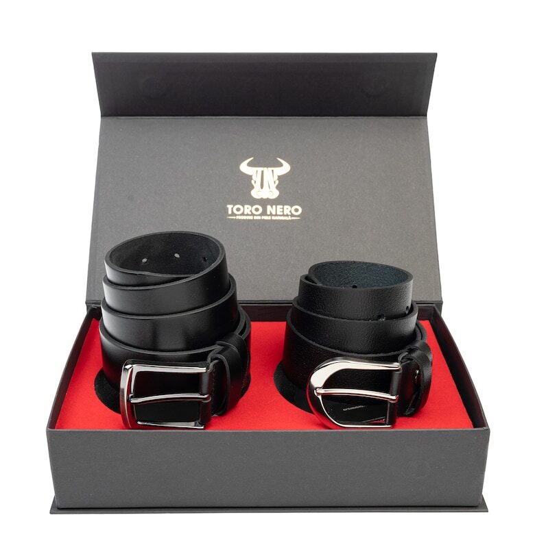Комплект колани - Дамски и мъжки - Естествена кожа - Дебел-Гладък Toro Nero