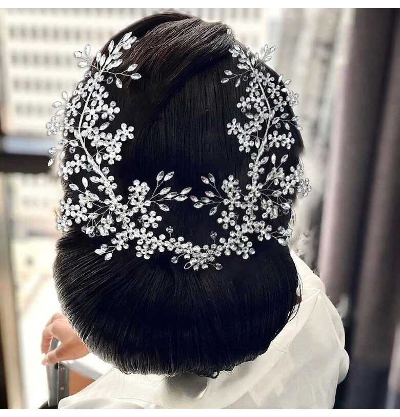 Комплект от 2 аксесоара за коса - сребърни - с камъни - Thrine C11 - Pursehuit