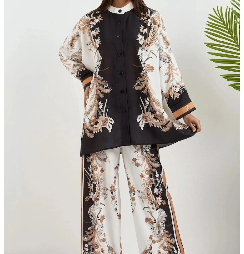 Комплект от две части -  флорална яка - висока талия - черен - текстил HiCCUP