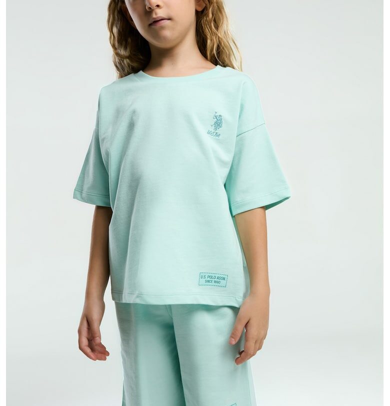 Комплект от тениска и шорти с памук - лого - 2 части - Ментово зелено US Polo Assn