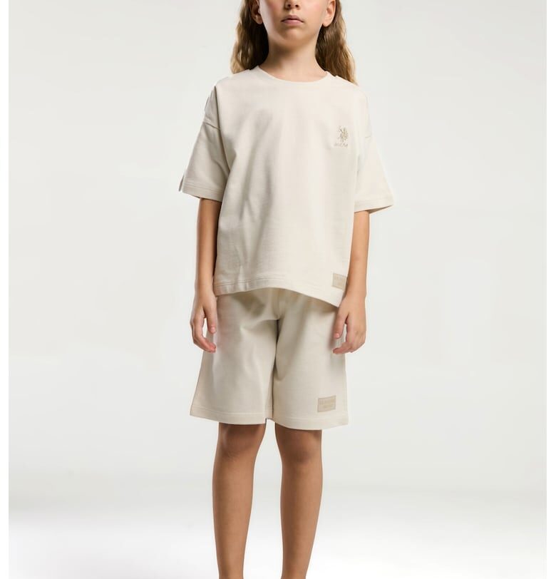 Комплект от тениска и шорти с памук - лого - 2 части - Светло бежово US Polo Assn