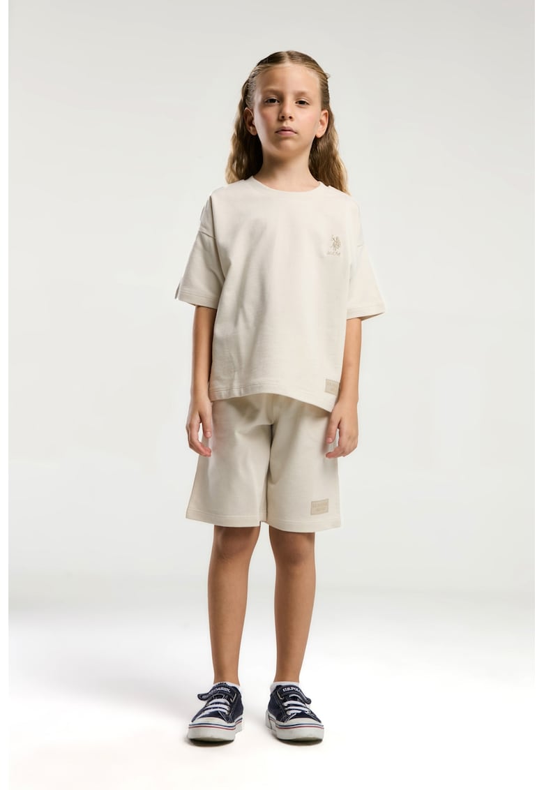 Комплект от тениска и шорти с памук - лого - 2 части - Светло бежово US Polo Assn