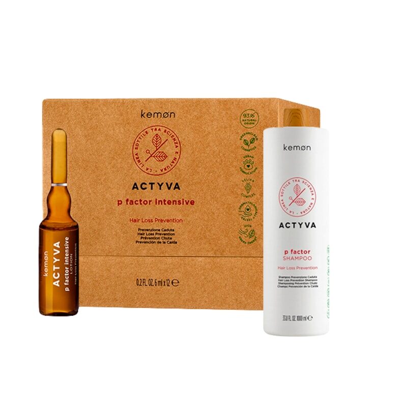 Комплект против косопад  Actyva P Factor - Шампоан 1000 мл - Лосион 12 х 6 мл Kemon