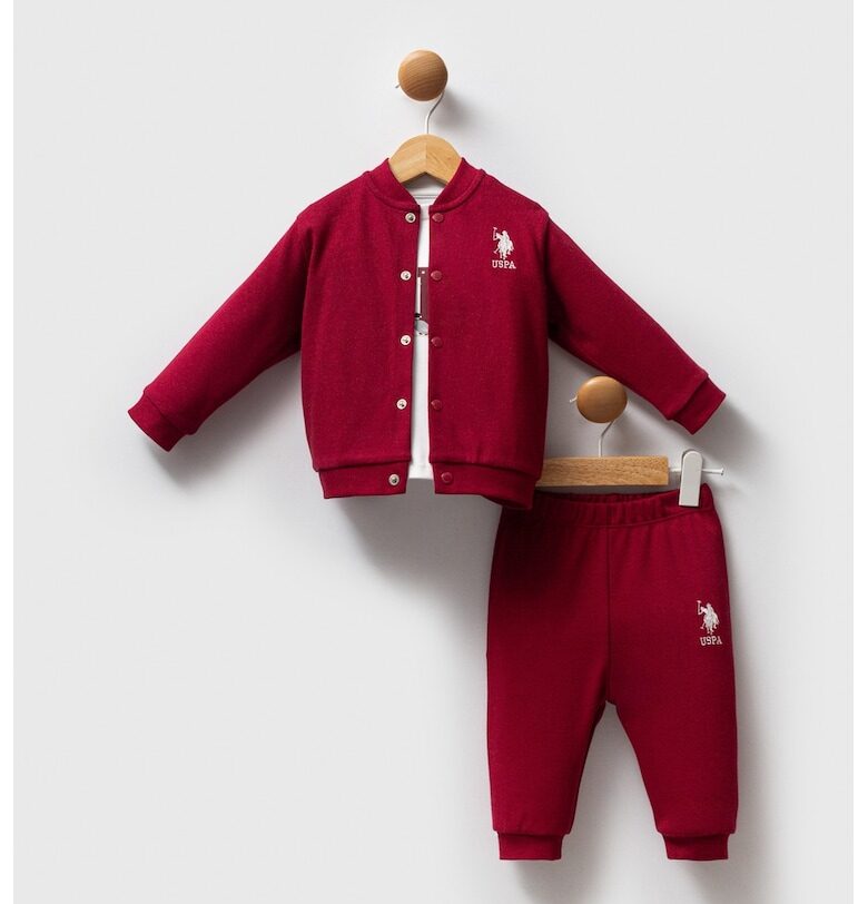 Комплект с лого - 3 части - Тъмночервен/Бял US Polo Assn