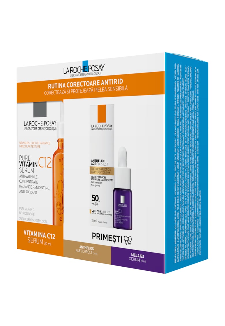 Комплект терапия за лице : Серум с витамин C12 - 30 мл + Серум Mini Mela B3 - 10 мл + Anthelios UVD Age Correct 50+ - 15 мл La Roche-Posay