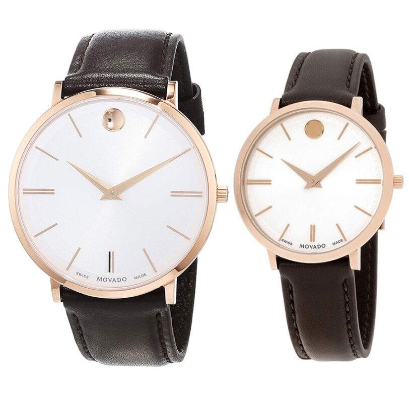 Комплект часовници за двойки Movado Ultra Slim 607089 & 607093 - Подарък
