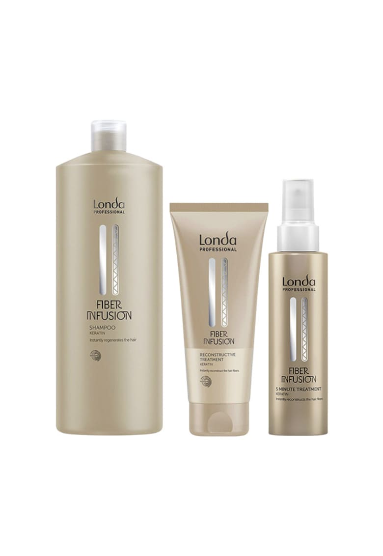 Комплект шампоан Fiber Infusion - 1000 мл + реконструктивна терапия 200 мл + 5-минутна терапия 100 мл - за нормална коса - с кератин Londa Professional