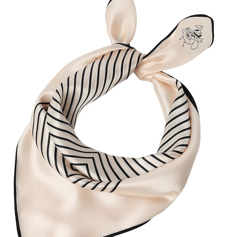 Копринен шал на райе - Черен/Бежов Tatuum