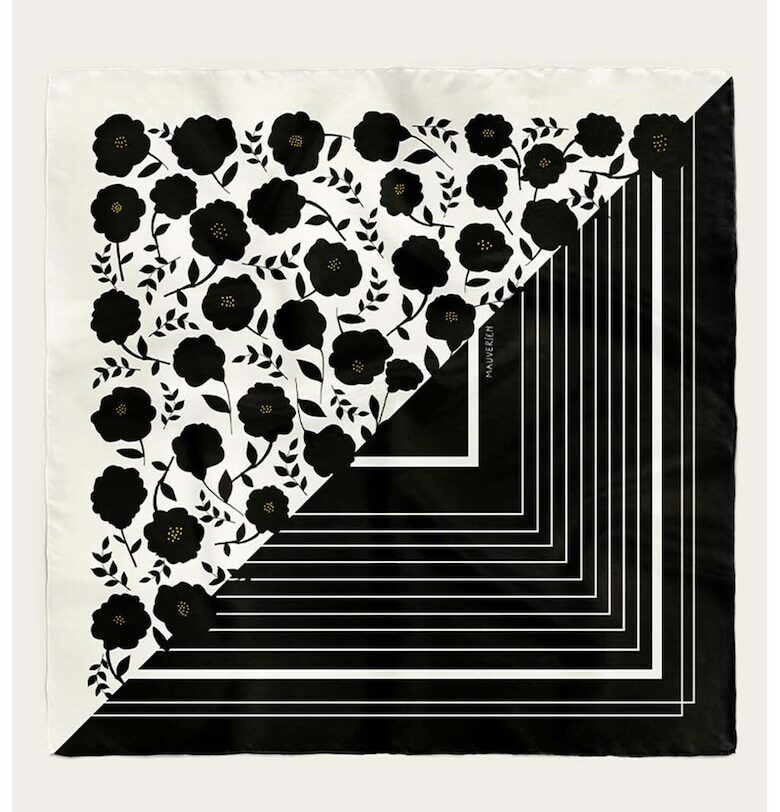 Копринен шал с принт - Бял/Черен Mauverien