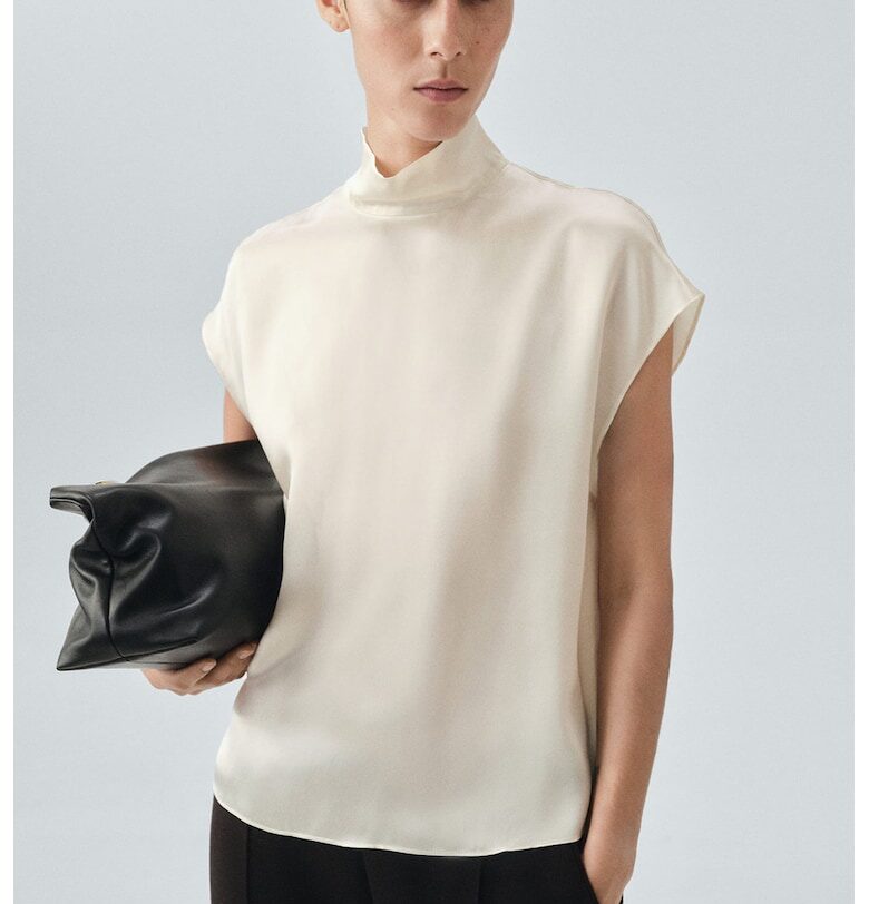 Копринена блуза с полуръкави - Слонова кост Mango