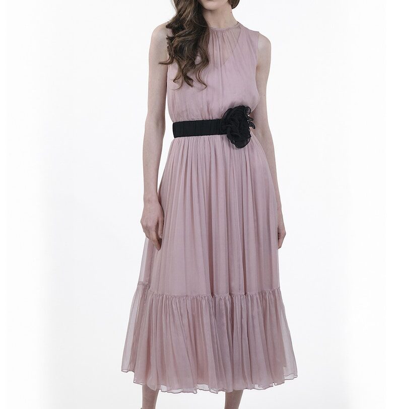 Копринена копля с плисе - Черен/Прашно розово Maellie