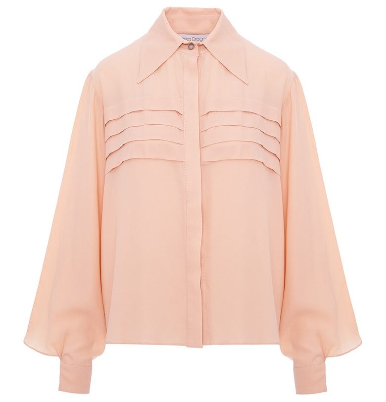 Копринена риза с бухнали ръкави - Розова сьомга Larisa Dragna