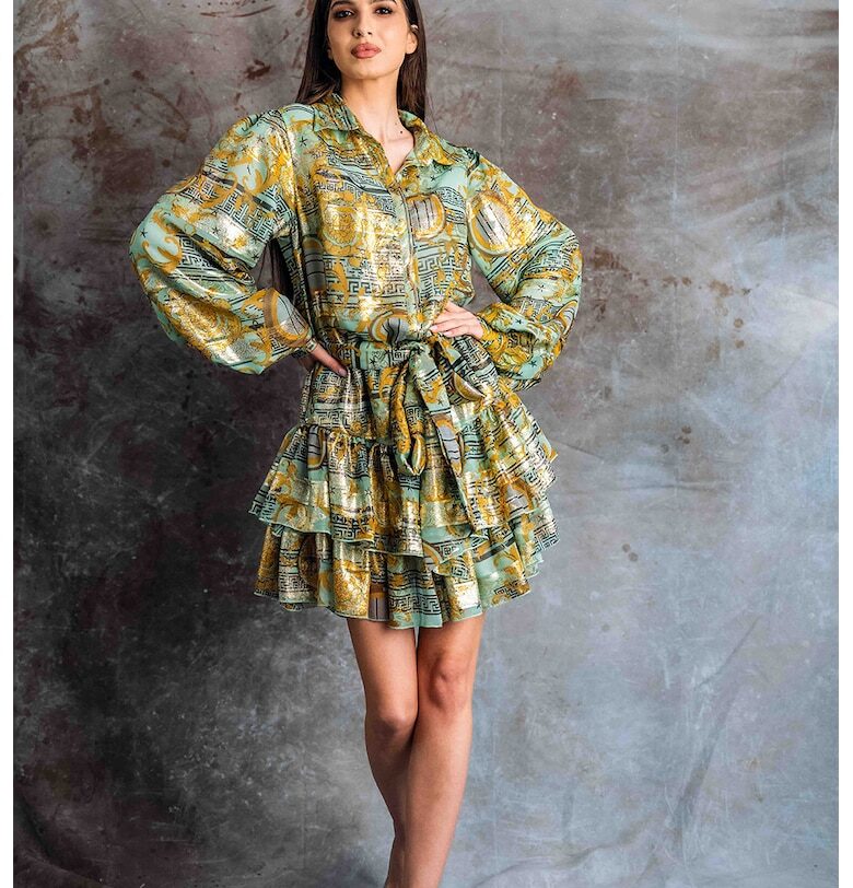 Копринена рокля Twila - Златист/Бледозелен/Светлокафяв MIAU by Clara Rotescu