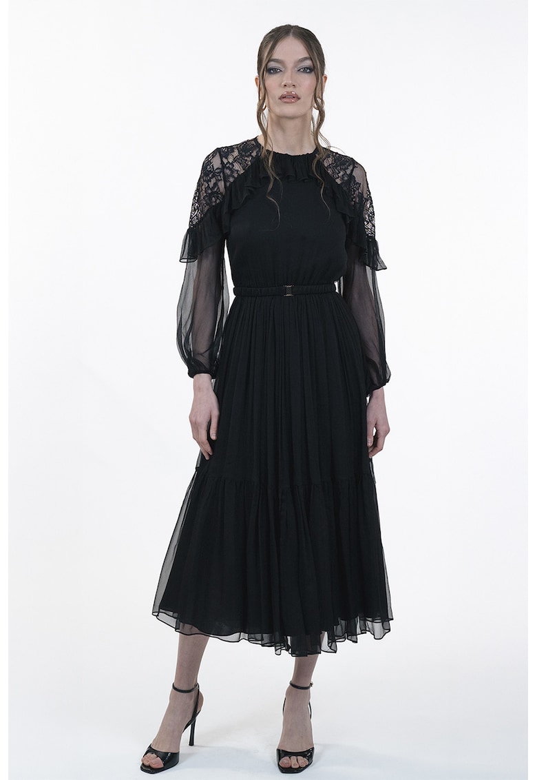 Копринена рокля с дантела - Черен Maellie