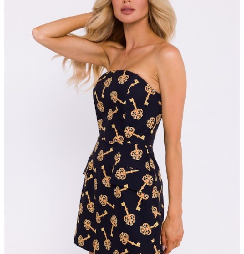 Мини корсетна рокля с шарка -  черно/златно - MOE