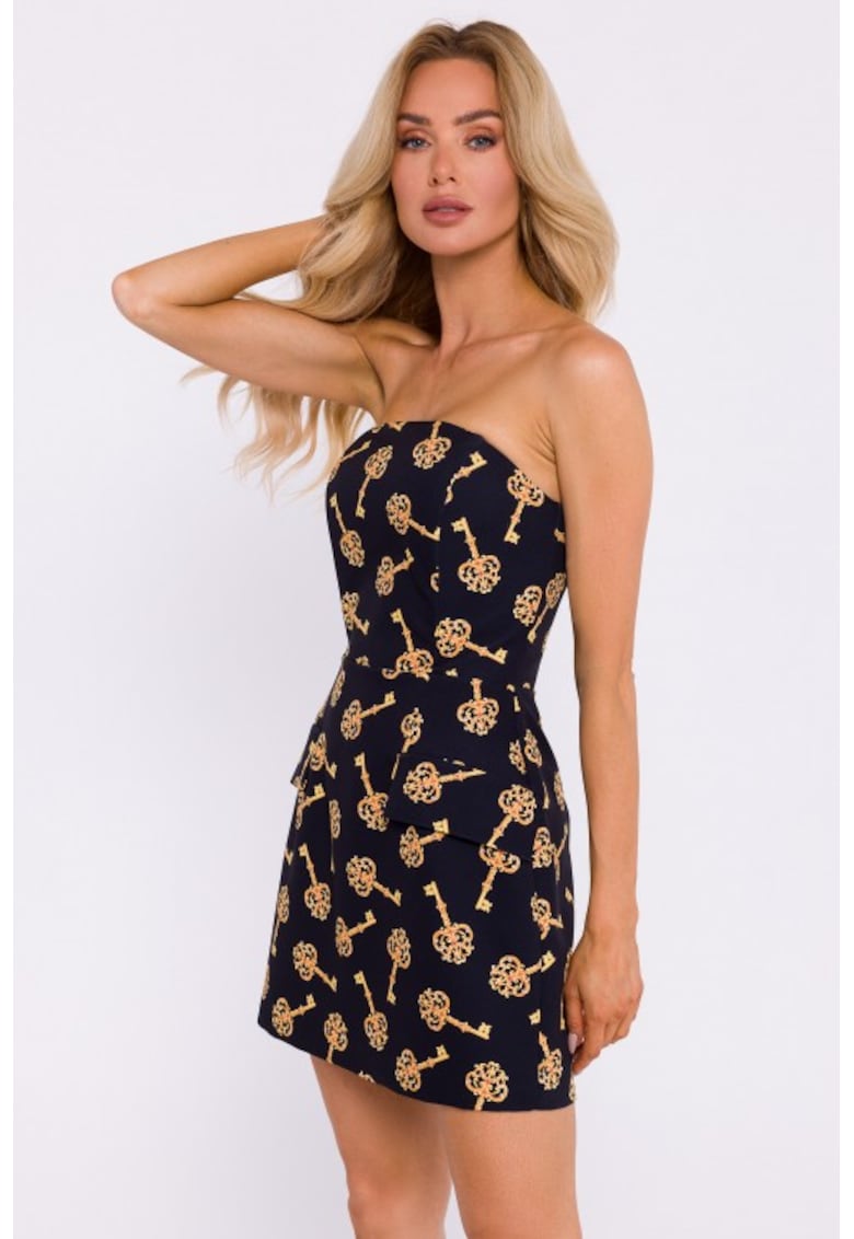 Мини корсетна рокля с шарка - черно/златно - MOE