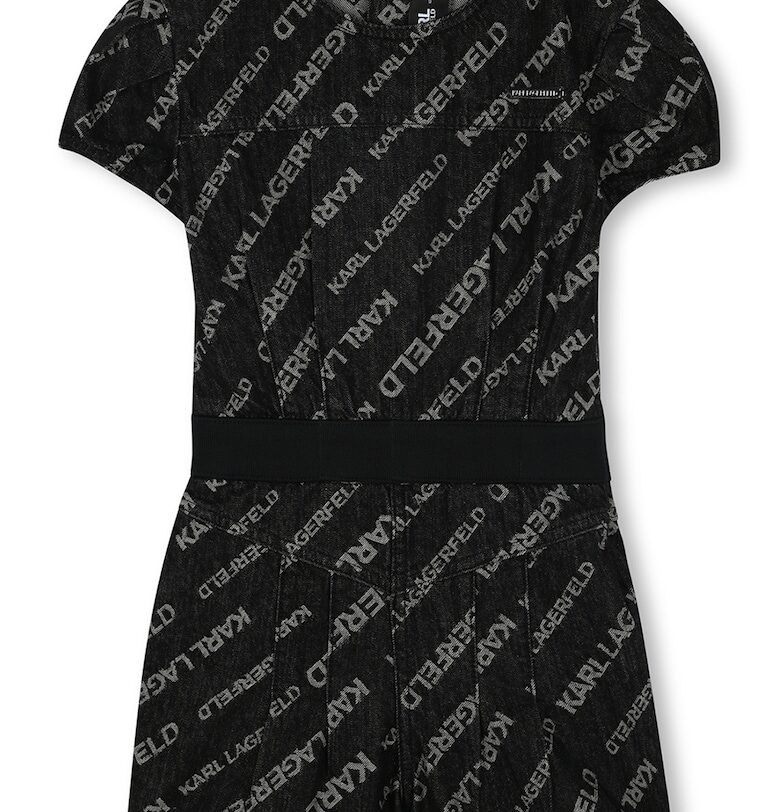 Къс гащеризон с лого - Сив/Избеляло черно KARL LAGERFELD KIDS