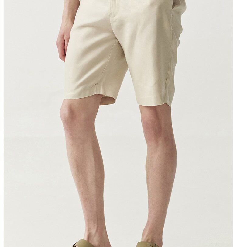 Къс ленен панталон със средновисока талия - Слонова кост Tatuum