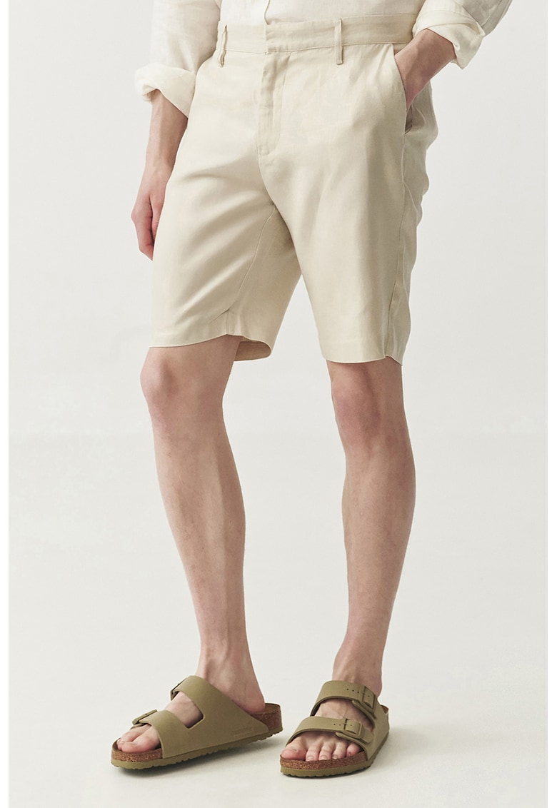 Къс ленен панталон със средновисока талия - Слонова кост Tatuum