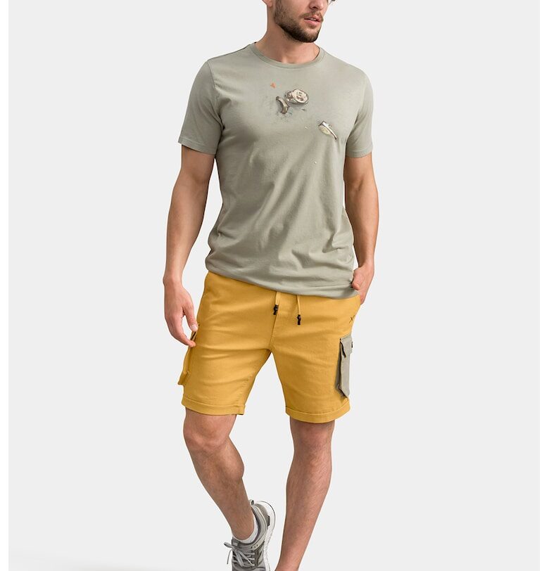 Къс панталон карго с регулируема талия - Шафраново жълто/Каки KAFT