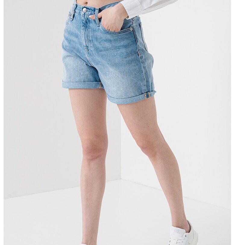 Къс панталон от деним с висока талия и усукан подгъв - Ледено синьо CALVIN KLEIN JEANS