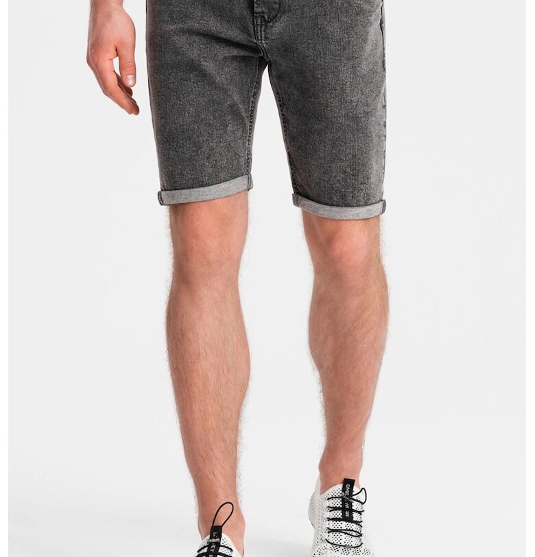 Къс панталон от деним с ниска талия - Меланж тъмно сиво OMBRE