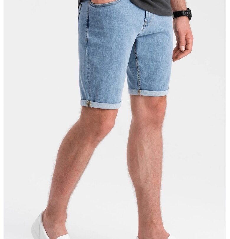 Къс панталон от деним с ниска талия - Светлосин OMBRE