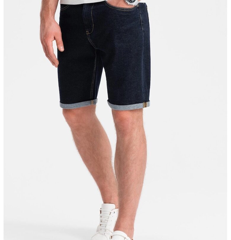 Къс панталон от деним с ниска талия - Тъмносин OMBRE