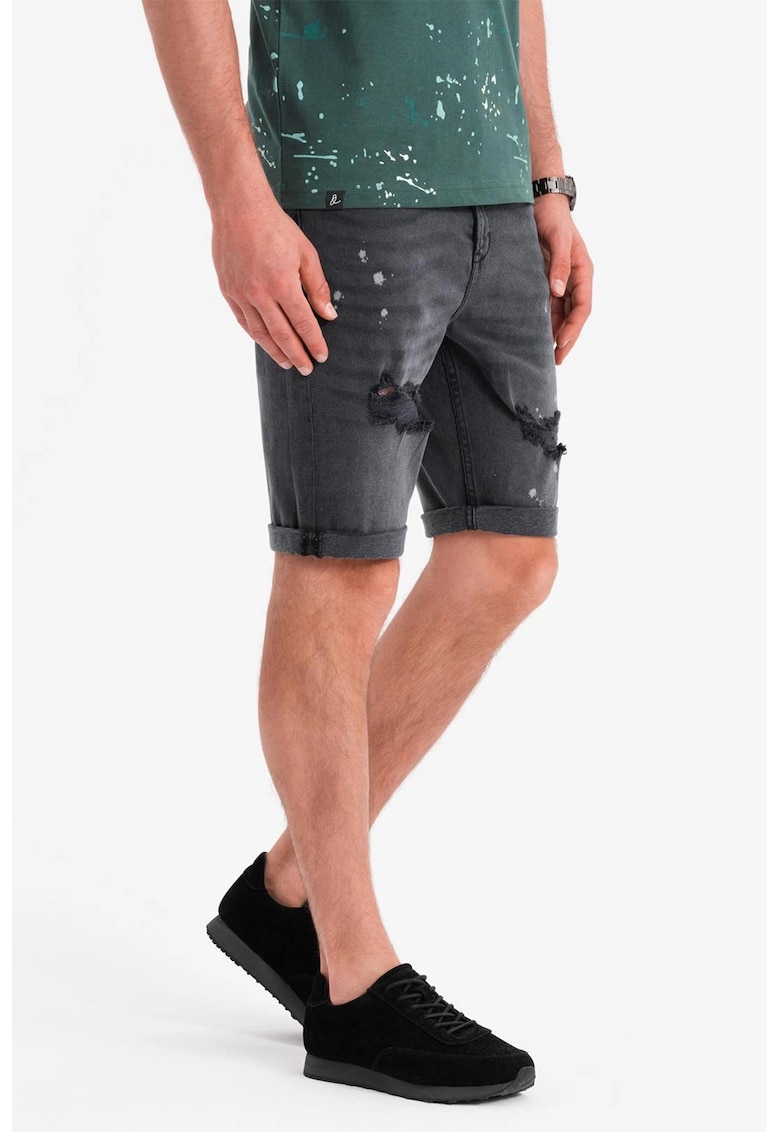 Къс панталон от деним със средновисока талия - Tъмносив OMBRE