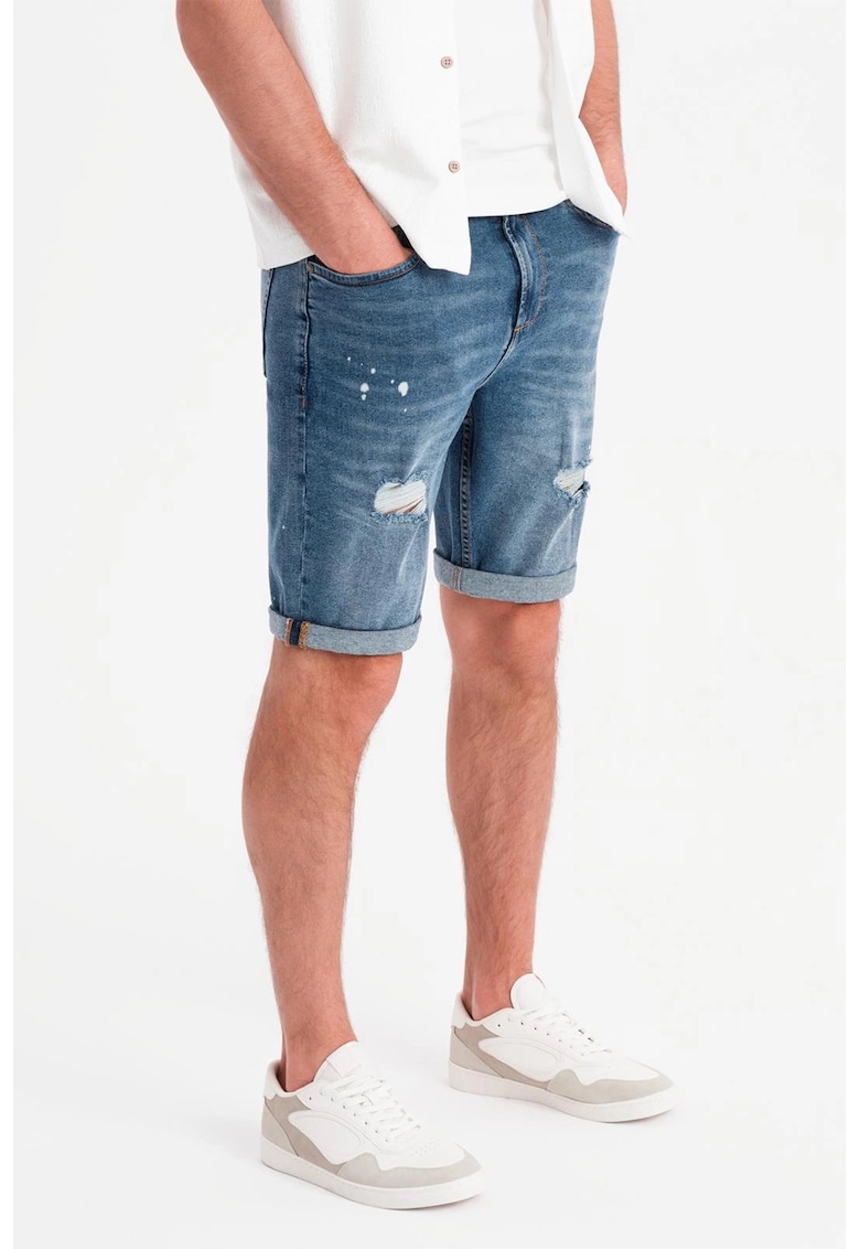 Къс панталон от деним със средновисока талия - Пастелносин OMBRE