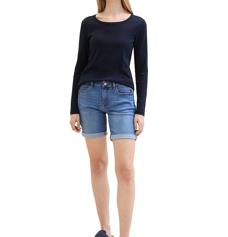 Къс панталон от деним със средновисока талия - Син Tom Tailor