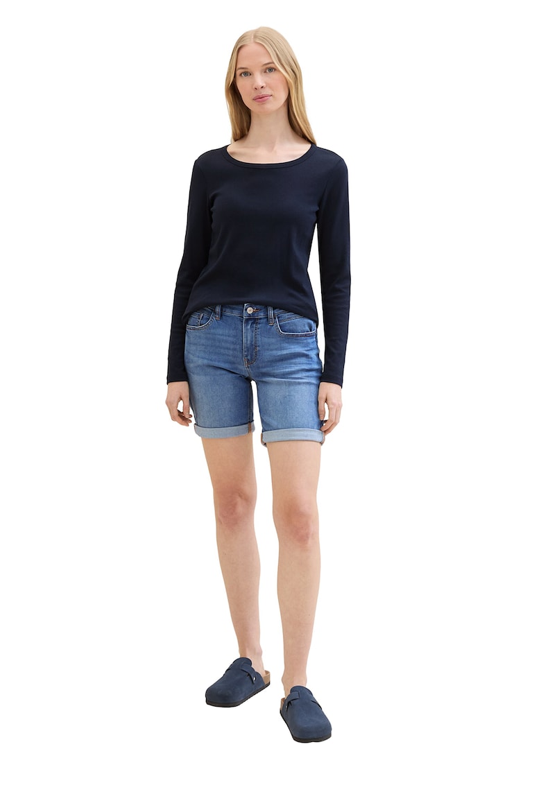 Къс панталон от деним със средновисока талия - Син Tom Tailor