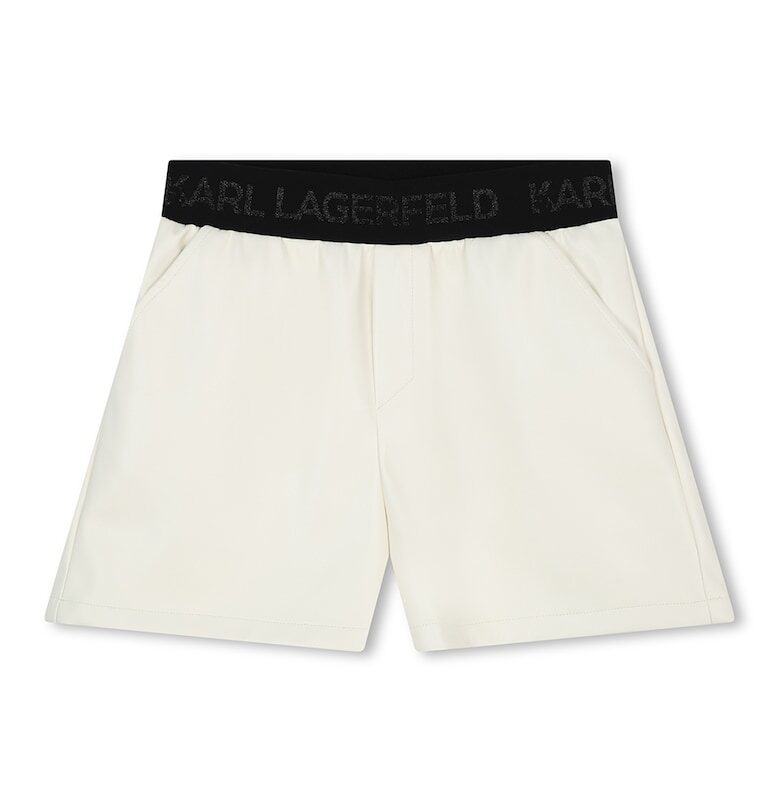 Къс панталон от еко кожа с бляскаво лого - Мръснобял KARL LAGERFELD KIDS