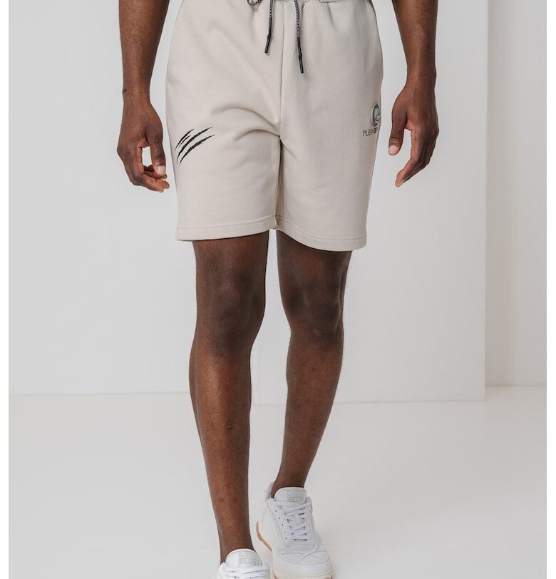 Къс панталон с връзки и лого - Сиво-бежов Plein Sport