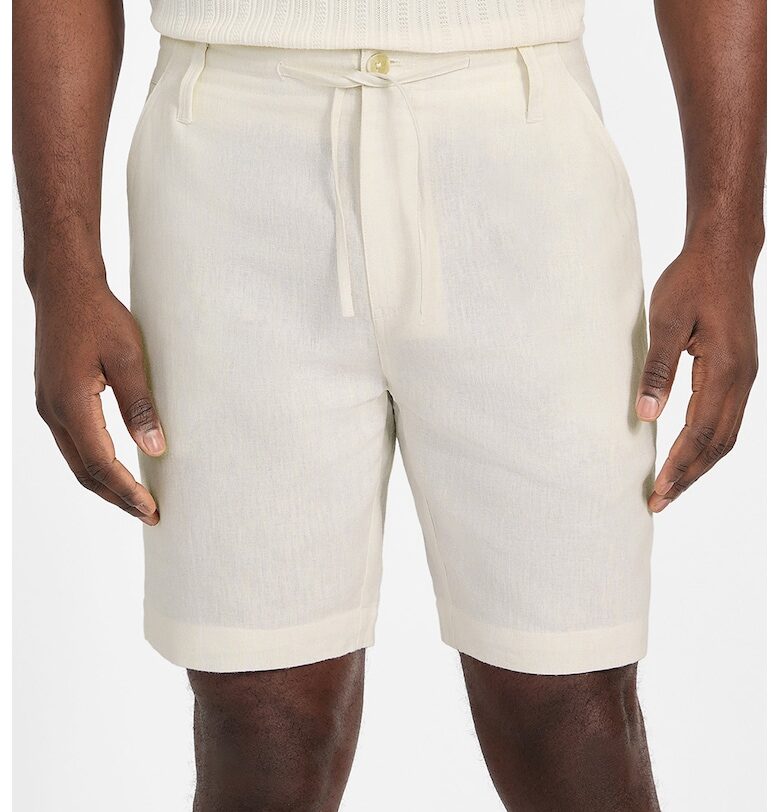 Къс панталон с лен с връзка и джобове - Крем GUESS