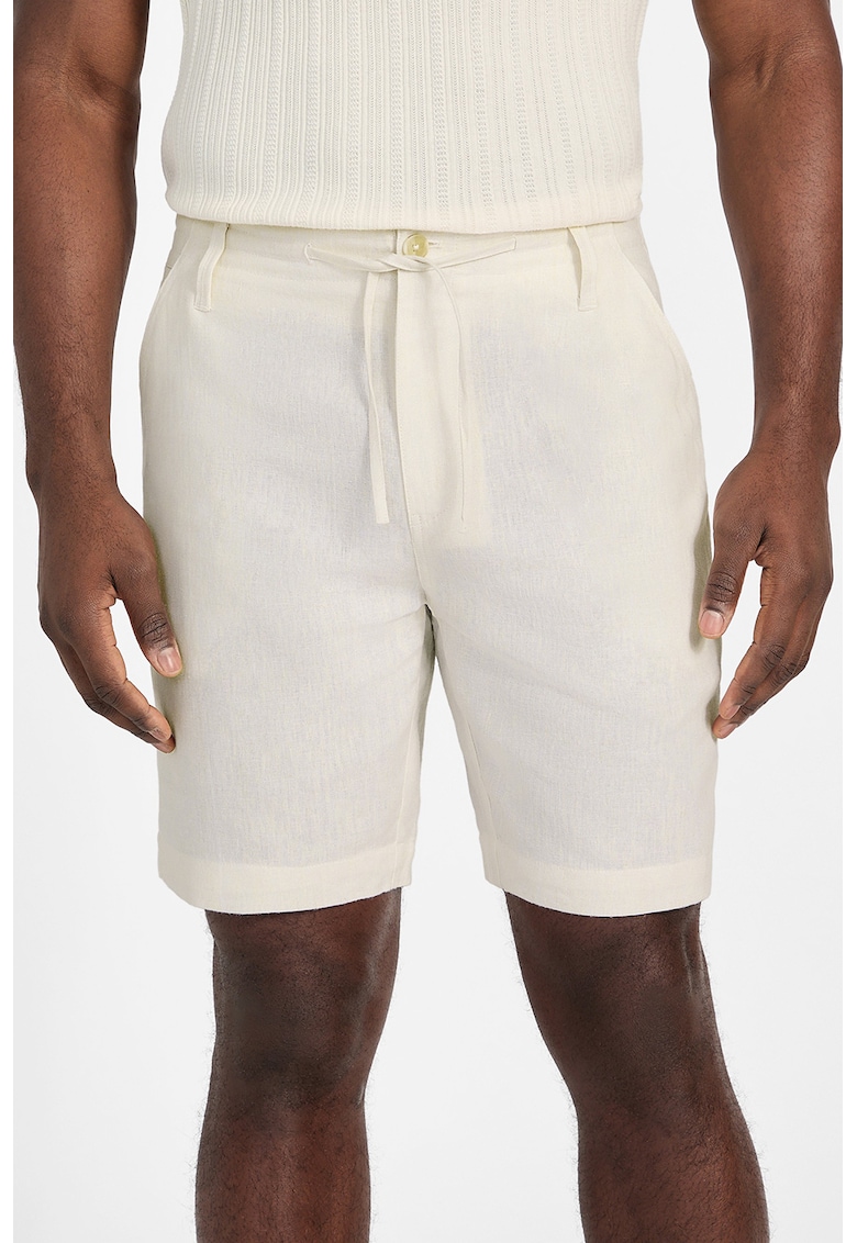 Къс панталон с лен с връзка и джобове - Крем GUESS