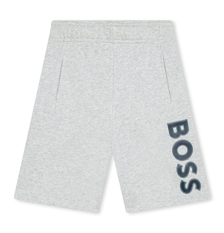 Къс панталон с лого и джобове встрани - Светлосив меланж BOSS Kidswear