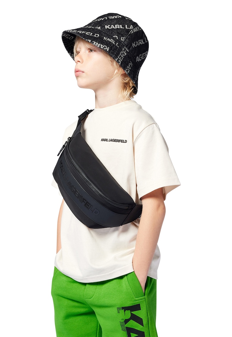 Къс панталон с памук и лого - Зелен/Черен KARL LAGERFELD KIDS