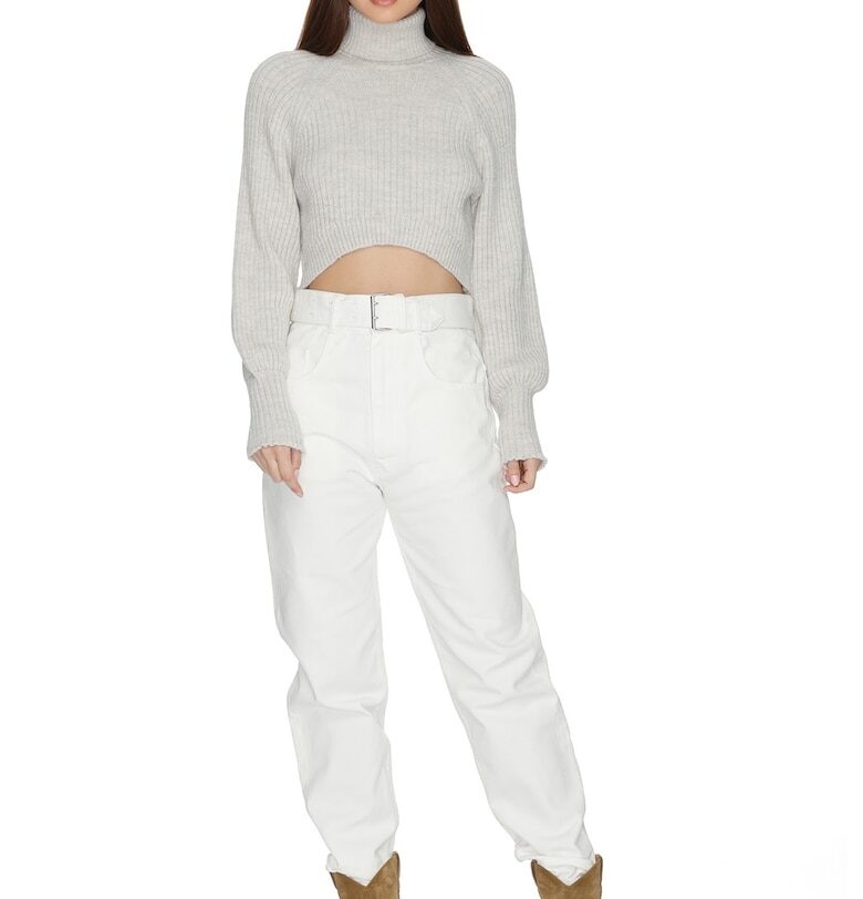 Къс пуловер Alber с ръкави реглан - Светло сив UNDERFLIRTY