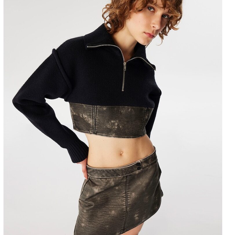 Къс пуловер с деним - Черен/Tъмносив TWIST