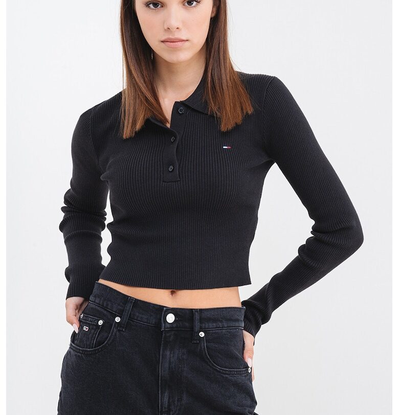 Къс пуловер с органичен памук - Черен Tommy Jeans