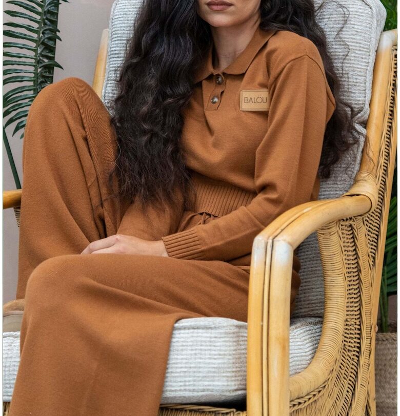 Къс пуловер с яка - Кафяв BALOU