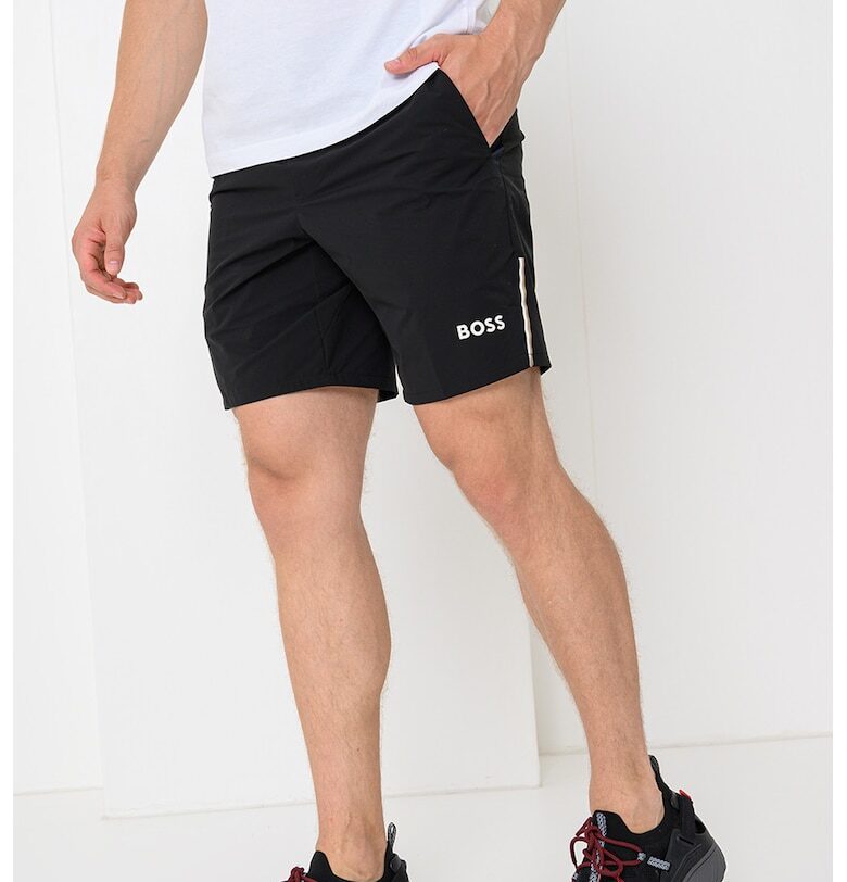 Къс спортен панталон с еластична талия - Бял/Черен/Сиво-бежов BOSS